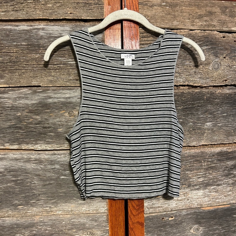 ADC Gray and Black Striped Crop Top Size L